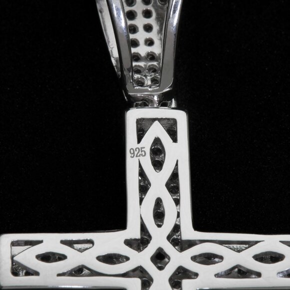 925 Sterling Silver Cross Pendant Necklace, Diamond Simulant Pave Cross Pendant - Picture 7 of 8